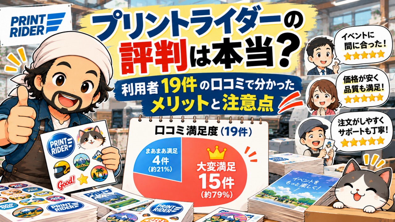 プリントライダーの評判は本当？利用者19件の口コミから分かった満足度とメリット・注意点を紹介する図解